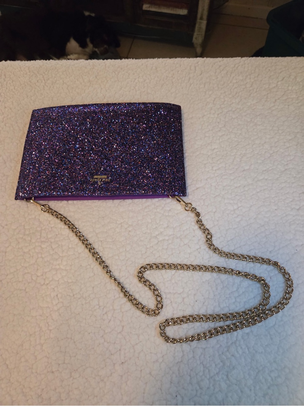 Kate Spade New York Purple Multicolor Glitter Crossbody Clutch Gold Chain
